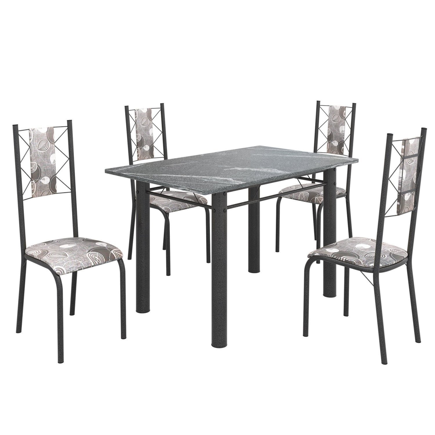 Conjunto Sala de Jantar Bahia Mesa Tubo 120x75cm Tampo Pedra Granito Topázio com 4 Cadeiras - 2