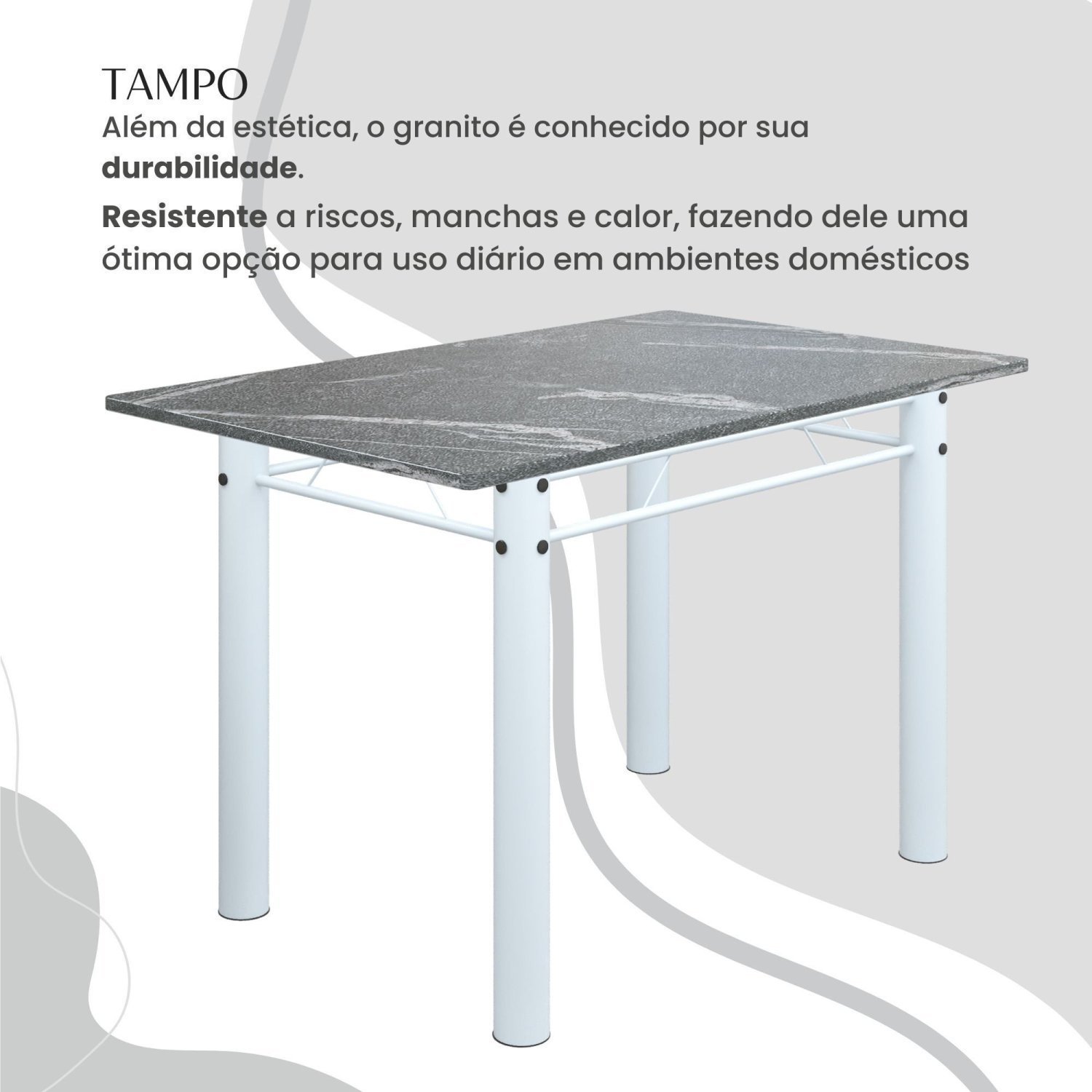 Conjunto Sala de Jantar Bahia Mesa Tubo 120x75cm Tampo Pedra Granito Topázio com 4 Cadeiras - 4