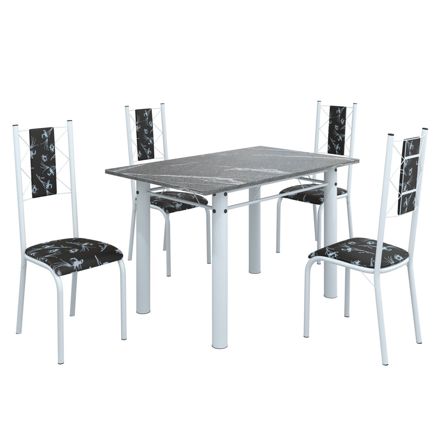 Conjunto Sala de Jantar Bahia Mesa Tubo 120x75cm Tampo Pedra Granito Topázio com 4 Cadeiras - 2