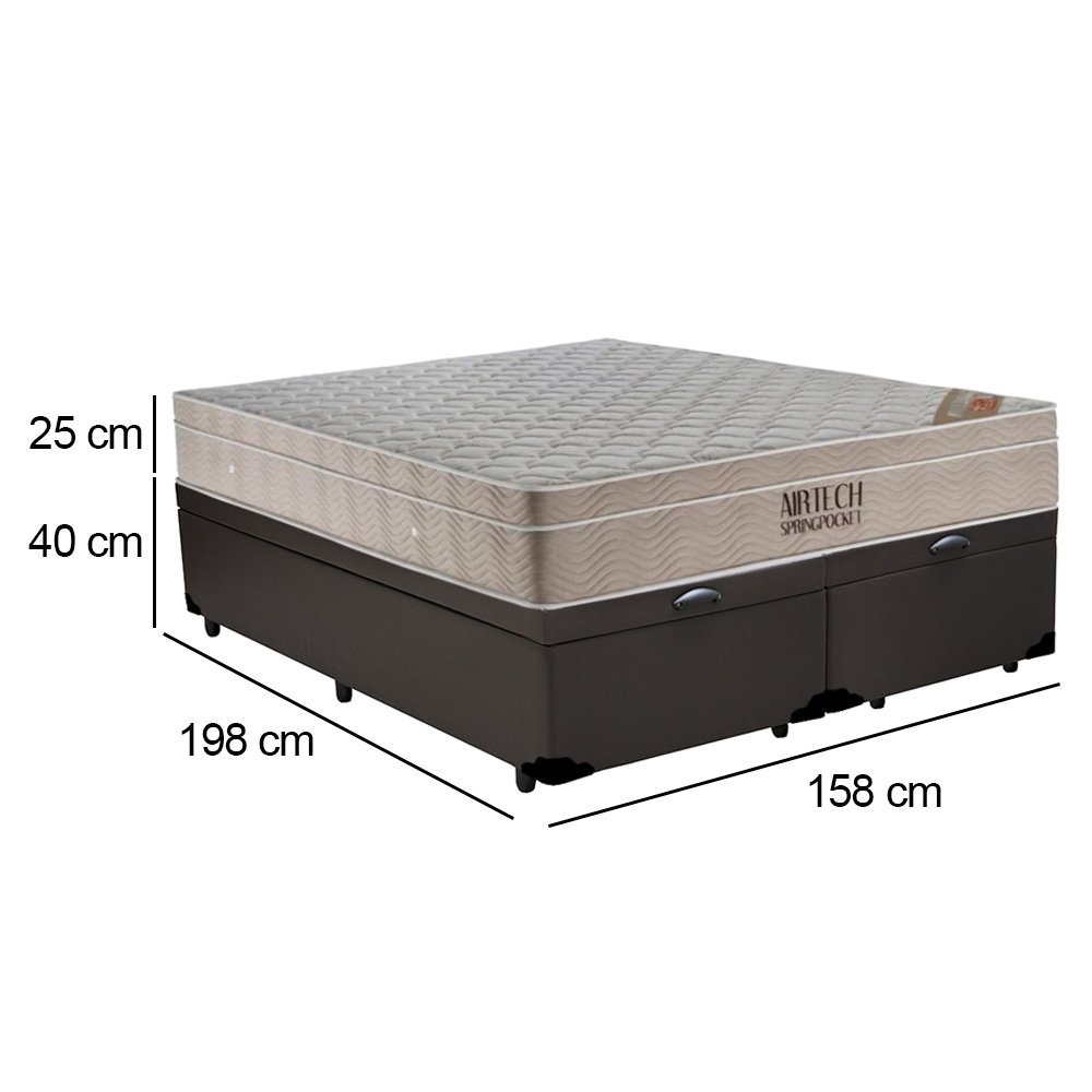 Cama Box Baú Queen Sintético Bipartido + Colchão Ortobom Airtech Molas Ensacadas 65x158x198 - 3