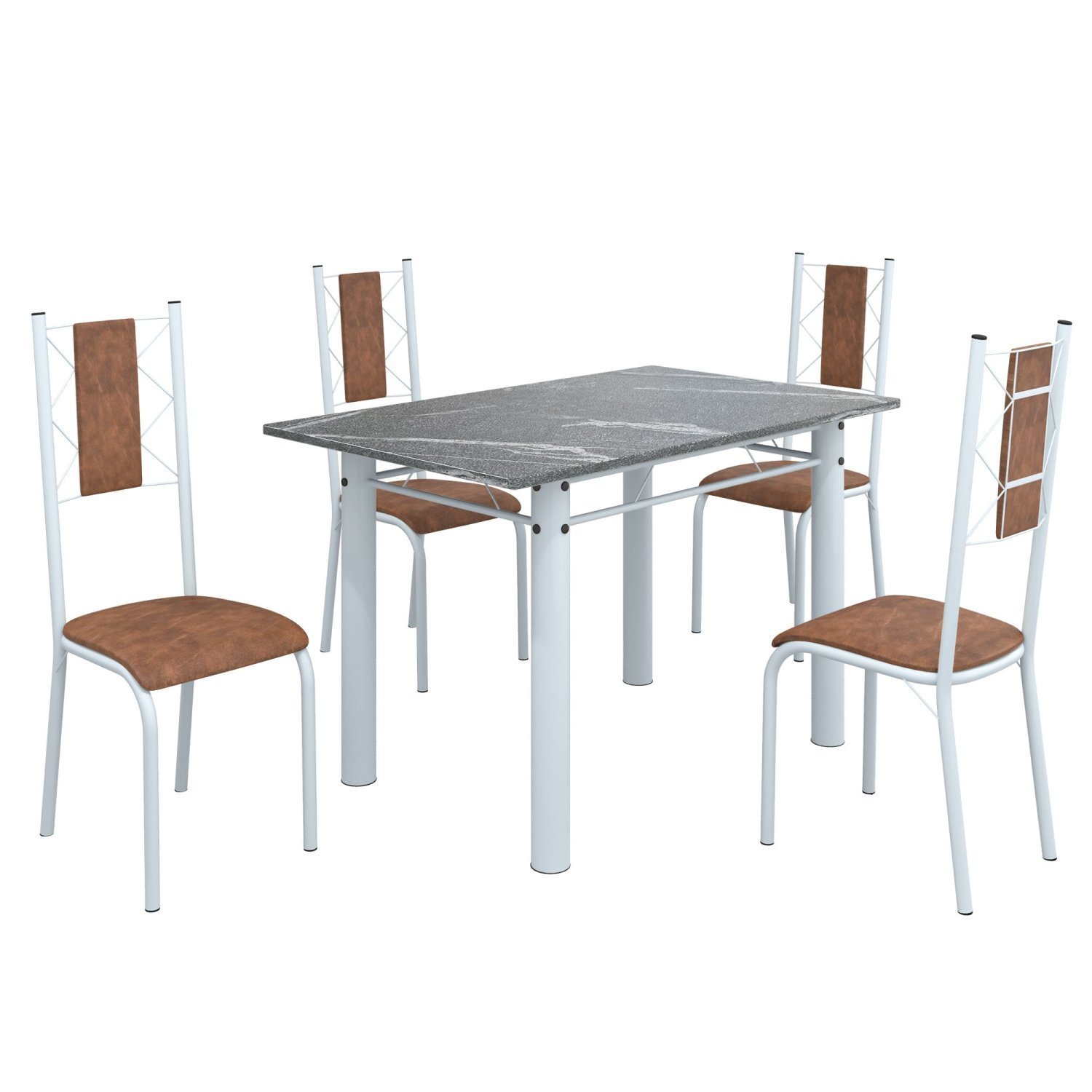 Conjunto Sala de Jantar Bahia Mesa Tubo 120x75cm Tampo Pedra Granito Topázio com 4 Cadeiras - 2