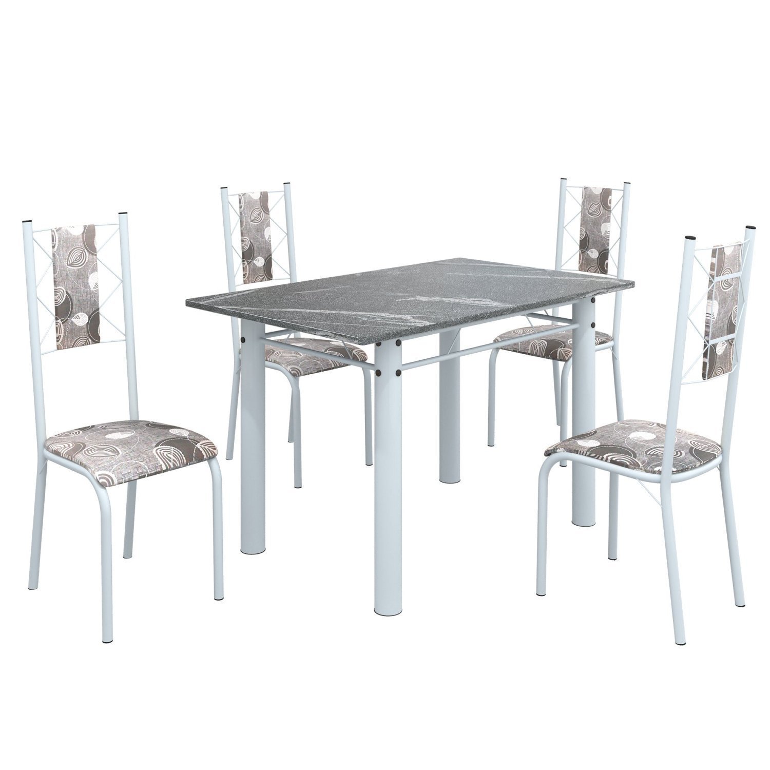 Conjunto Sala de Jantar Bahia Mesa Tubo 120x75cm Tampo Pedra Granito Topázio com 4 Cadeiras - 2