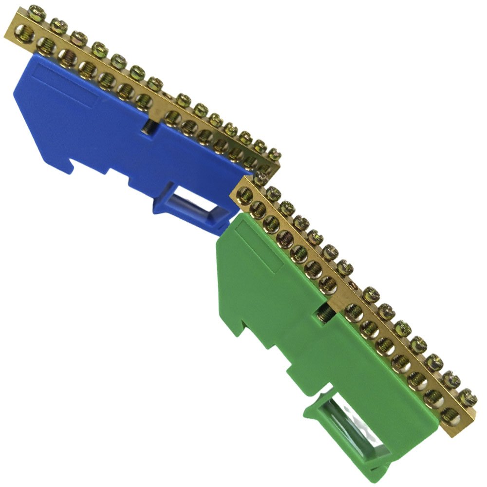 Kit Barramento Neutro e Terra para Trilho Din 14 Furos Terminal Barra Painel Quadro Cabo Fio