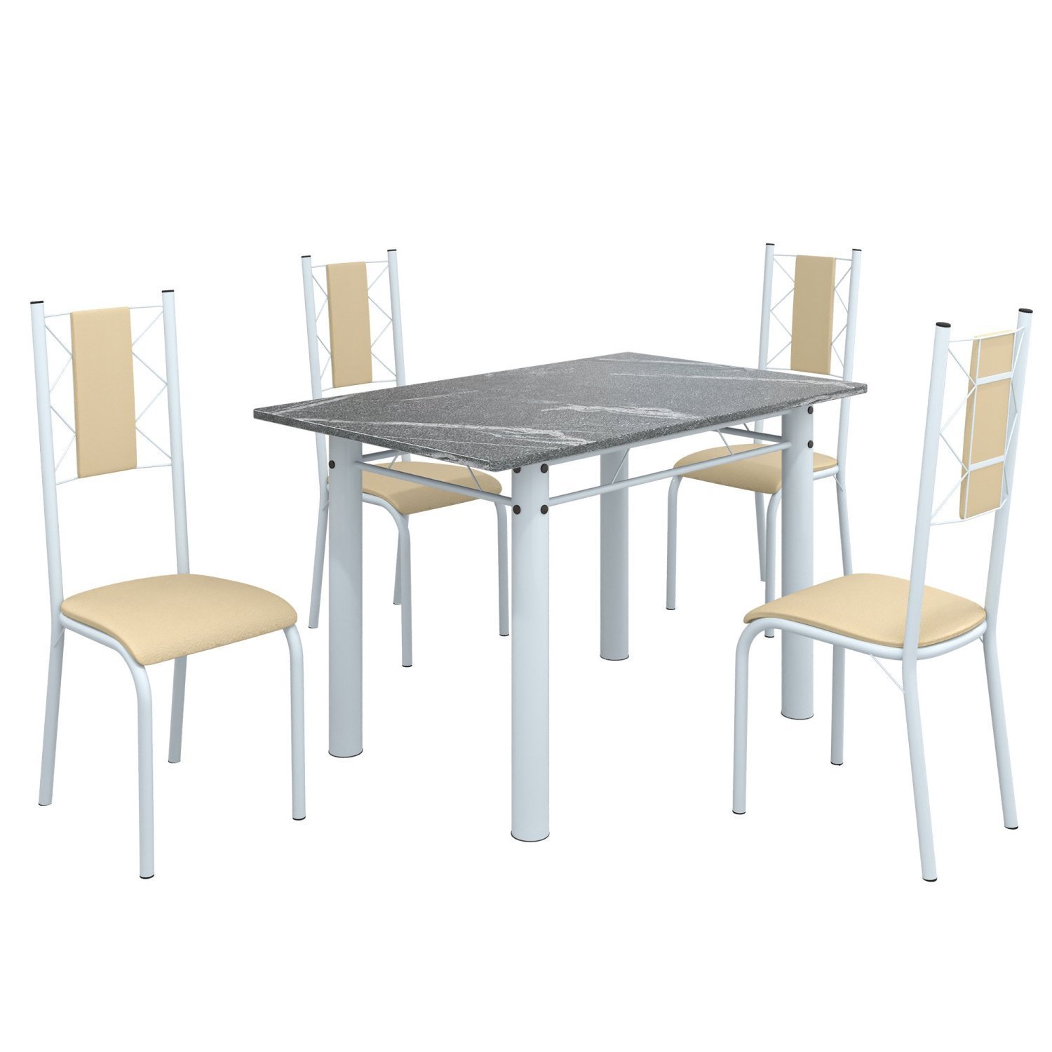 Conjunto Sala de Jantar Bahia Mesa Tubo 120x75cm Tampo Pedra Granito Topázio com 4 Cadeiras - 2
