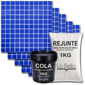 Kit 11 Pastilhas de Vidro Azul+cola+rejunte Cozinha Banheiro Piscina