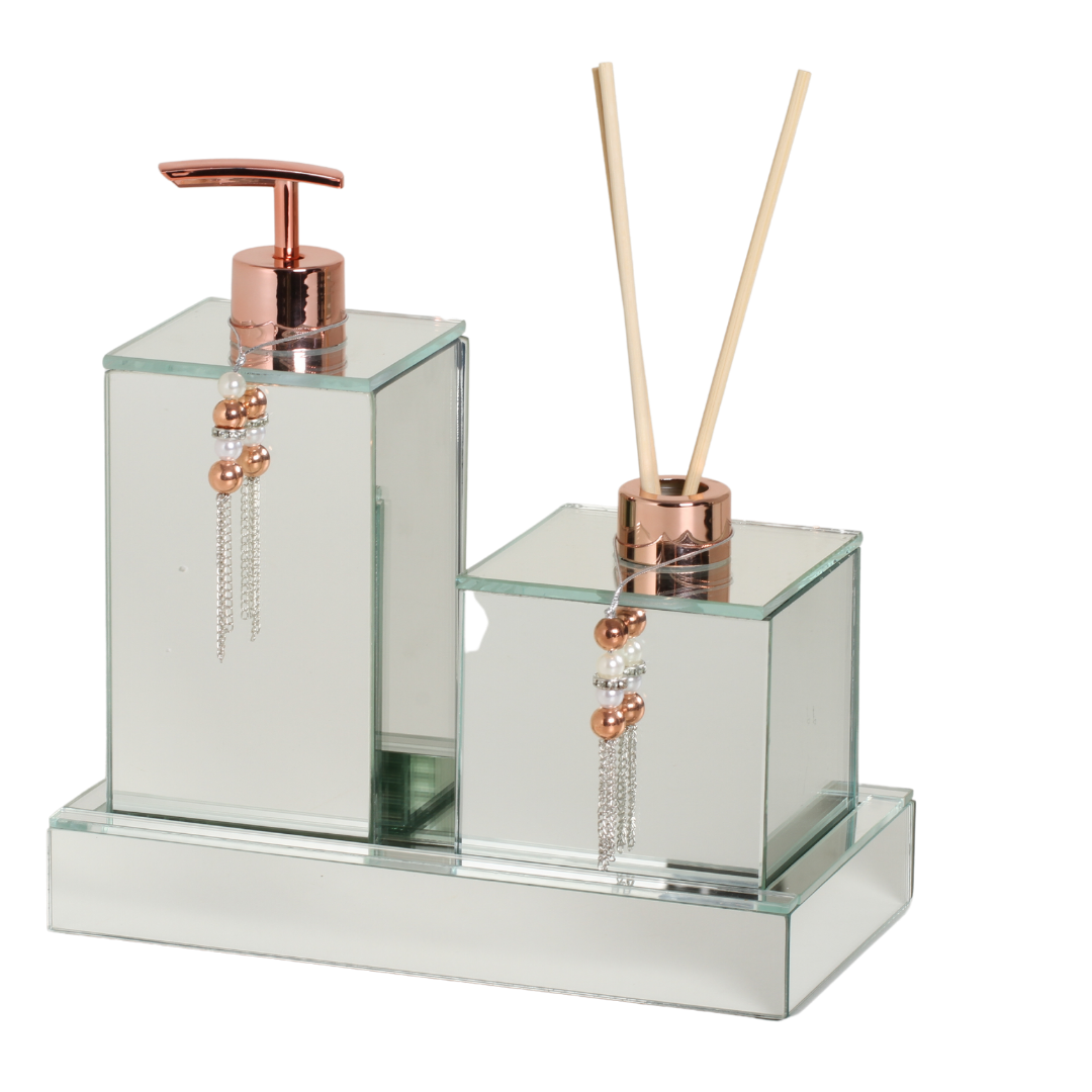 KIT LAVABO BANHEIRO LUXO VIDRO 3 PEÇAS: ESPELHO ROSÊ GOLD | MadeiraMadeira