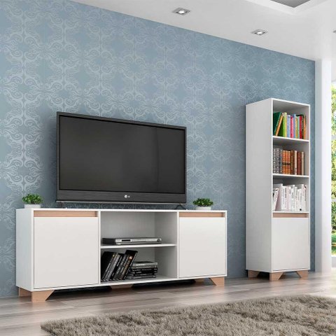 Rack com Estante 4 Prateleiras em Mdp Branco com Siena