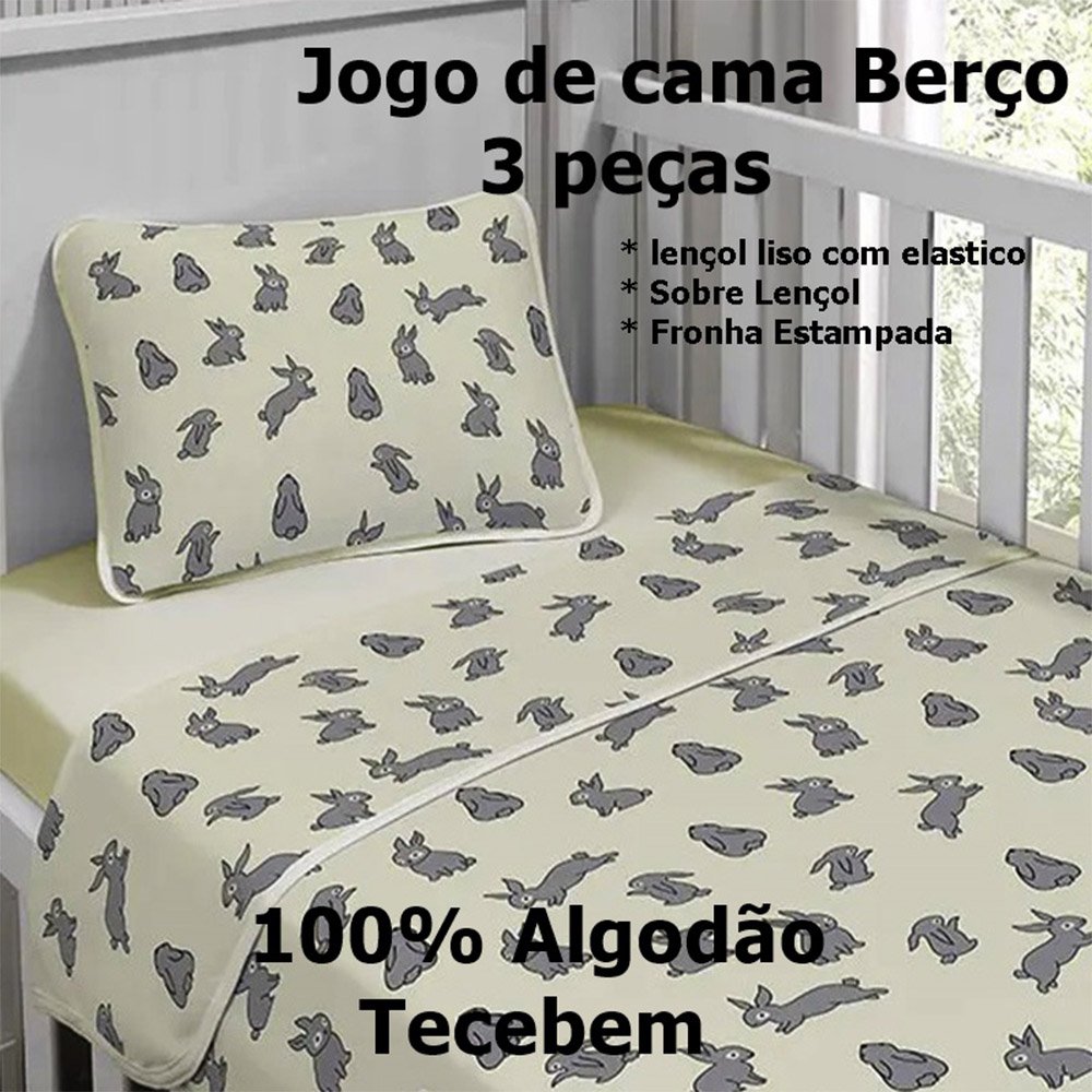 Jogo de Cama Tecebem Malha Berço Estampado Curiosidade 3 Peças Perola - 3