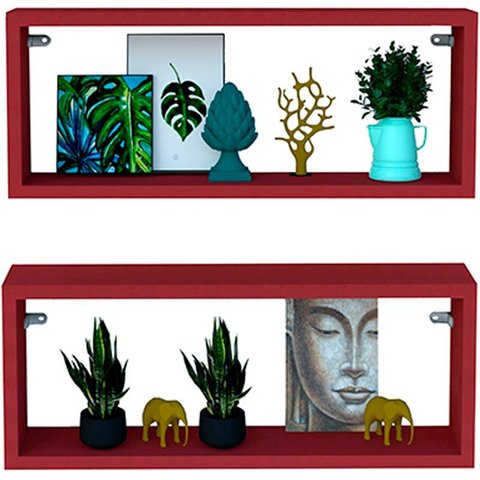 Kit 2 Nicho Retangular Vermelho 40x15x10p Mdf Decorativo