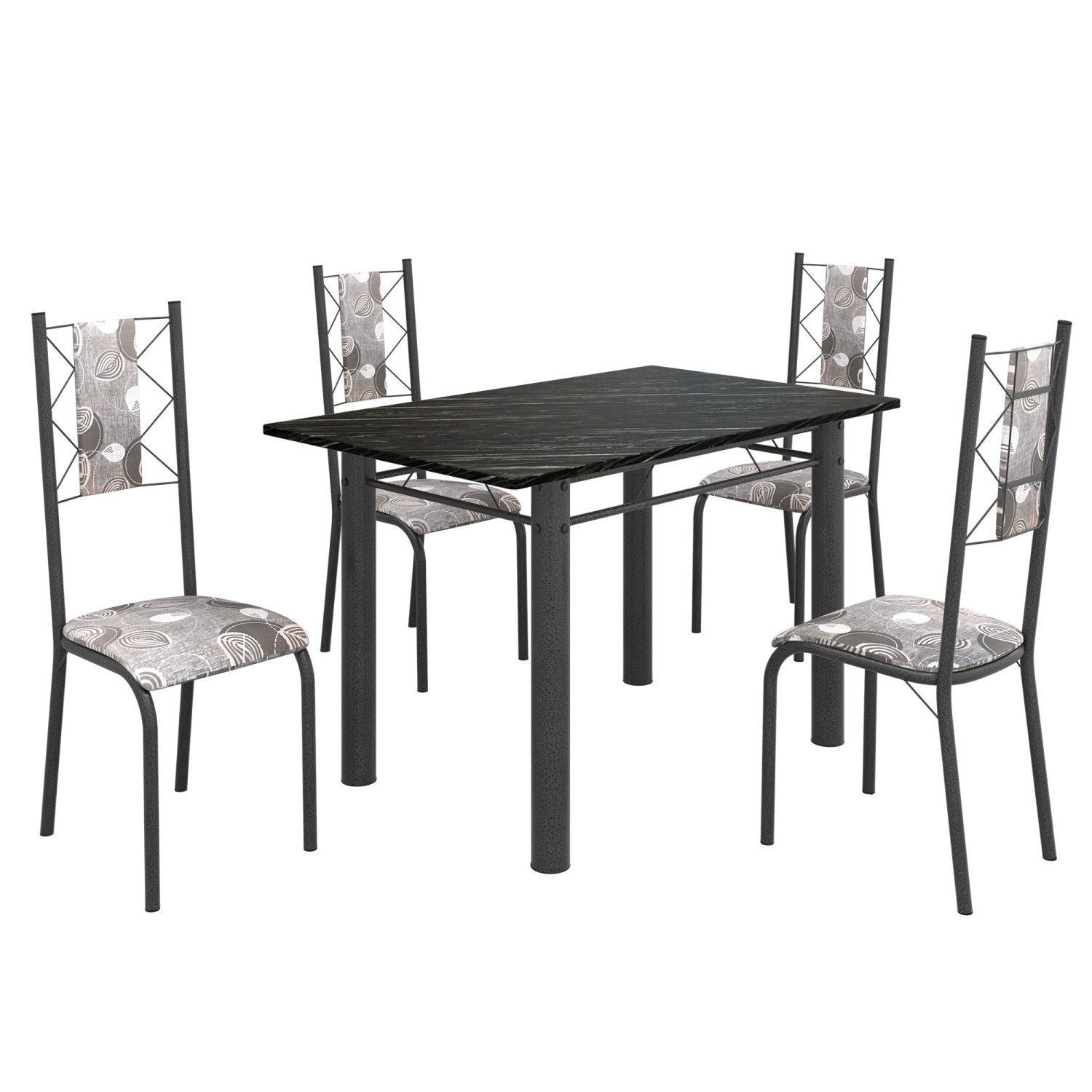 Conjunto Sala de Jantar Bahia Mesa Tubo 120x75cm Tampo Pedra Ardósia Indiana com 4 Cadeiras - 2
