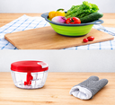 Ver imagem 1 de Kit Cozinha com Escorredor Retrátil de Silicone, Processador de Alimentos Manual e Luva Térmica