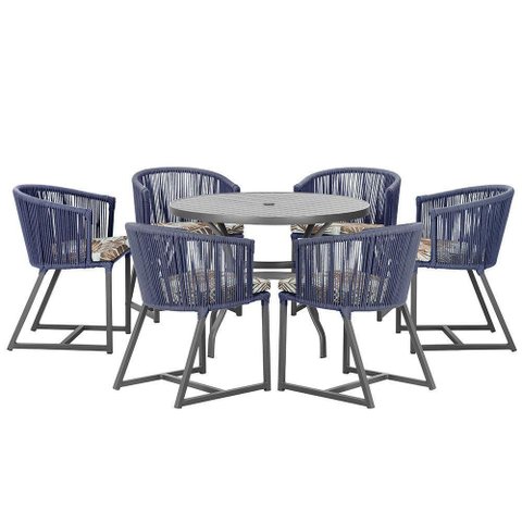 Mesa e 6 Cadeiras e Noronha Preto E6 Trama Original Azul