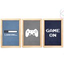 Ver imagem 2 de Kit 3 Quadros Decorativos Game On Video Game vidro moldura:Preta
