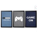 Ver imagem 1 de Kit 3 Quadros Decorativos Game On Video Game vidro moldura:Preta