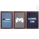 Ver imagem 3 de Kit 3 Quadros Decorativos Game On Video Game vidro moldura:Preta