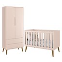 Ver imagem 1 de Jogo de Quarto Infantil Theo Retrô Guarda Roupa 2 Portas e Berço Rosa com Pés Amadeirado - Reller Mó