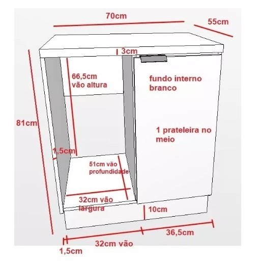 Balcão Bancada Bar Mdf para Embutir Adega - 3