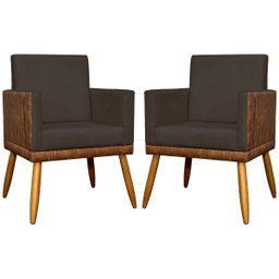 Kit 2 Poltronas Decorativa para Sala Recepção Escritório Consultório Lis Corino Peroba e Suede - 1