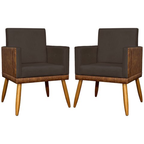 Kit 2 Poltronas Decorativa para Sala Recepção Escritório Consultório Lis Corino Peroba e Suede