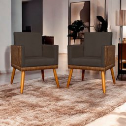 Kit 2 Poltronas Decorativa para Sala Recepção Escritório Consultório Lis Corino Peroba e Suede - 2