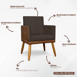 Kit 2 Poltronas Decorativa para Sala Recepção Escritório Consultório Lis Corino Peroba e Suede - 3