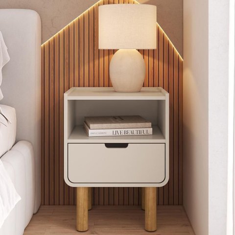 Mesa de Cabeceira Luara 1 Gaveta MDF-MDP Off White Mpozenato