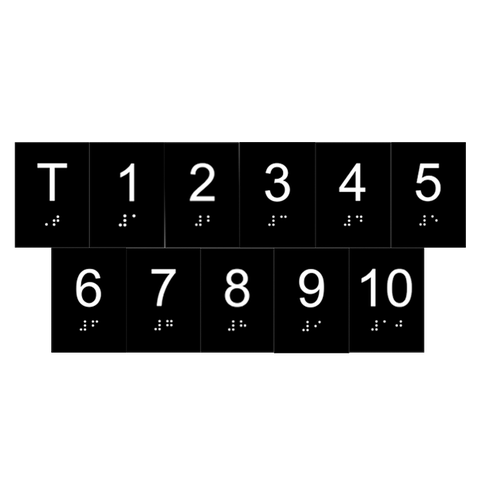 Kit 11 Placas Braile Ps do T° Ao 10° Andar Elevador Preto