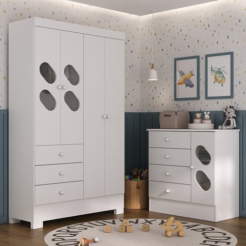Quarto Infantil com Guarda Roupa e Cômoda Stella