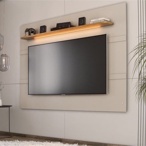 Painel para TV até 85 Polegadas com 220cmx147cm Led Cooper Cinza Bege Dunas/Carvalho