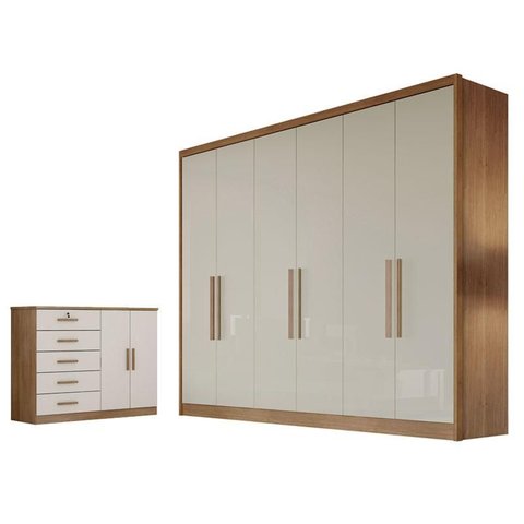 Guarda Roupa Casal New Messina e Cômoda Seul Cumaru 25 Fendi - Novo Horizonte