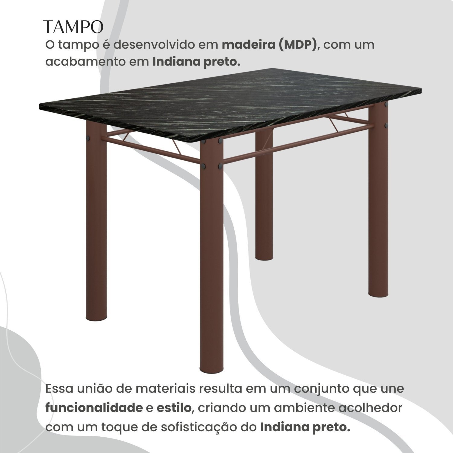 Conjunto Sala de Jantar Bahia Mesa Tubo 120x75cm Tampo Madeira Indiana com 4 Cadeiras - 4