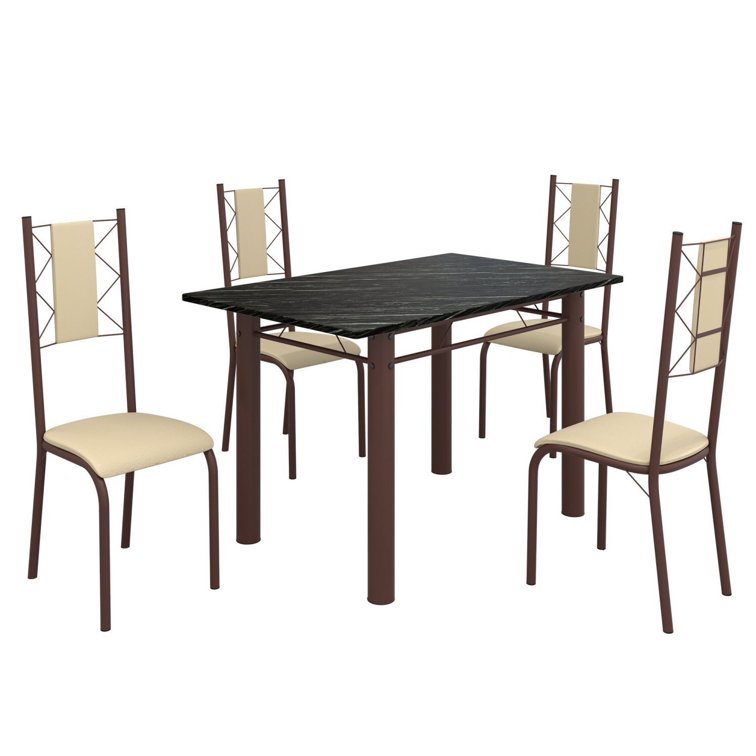 Conjunto Sala de Jantar Bahia Mesa Tubo 120x75cm Tampo Madeira Indiana com 4 Cadeiras - 2