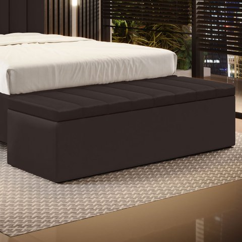 Calçadeira Baú Navi 160 para Cama Queen A-011 Couro Marrom Aradecor