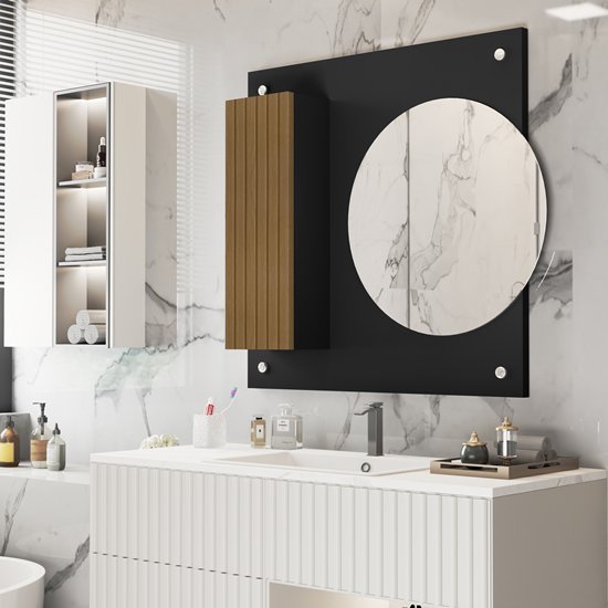 Espelheira de Banheiro Morfeu com Porta Preto Ripado - JM Casa dos Móveis - 1