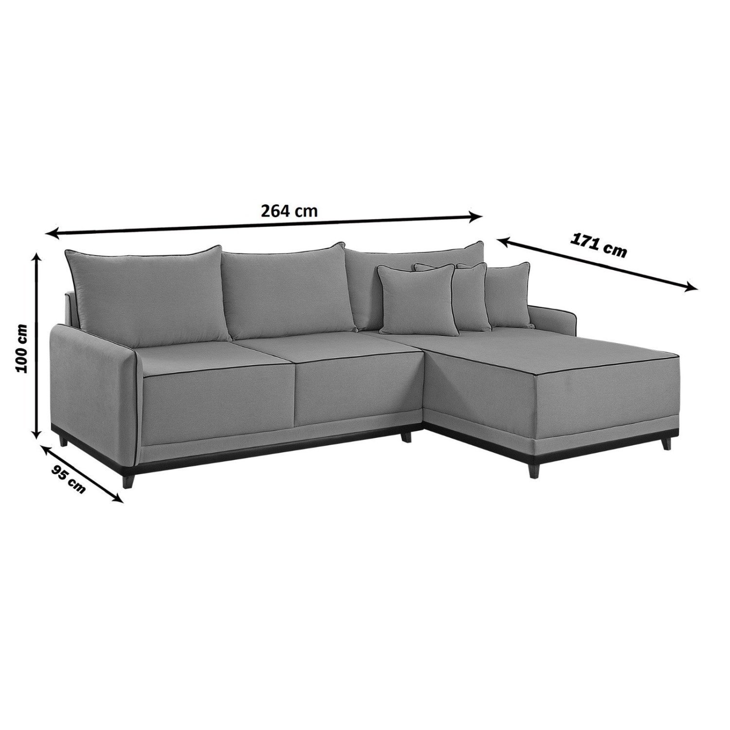 Sofá Linho 3 Lugares 264cm com Chaise Lado Direito e Kit Usb Barra - 4