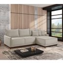 Ver imagem 1 de Sofá Linho 3 Lugares 264cm com Chaise Lado Direito e Kit USB Barra Bege Creme/Marrom