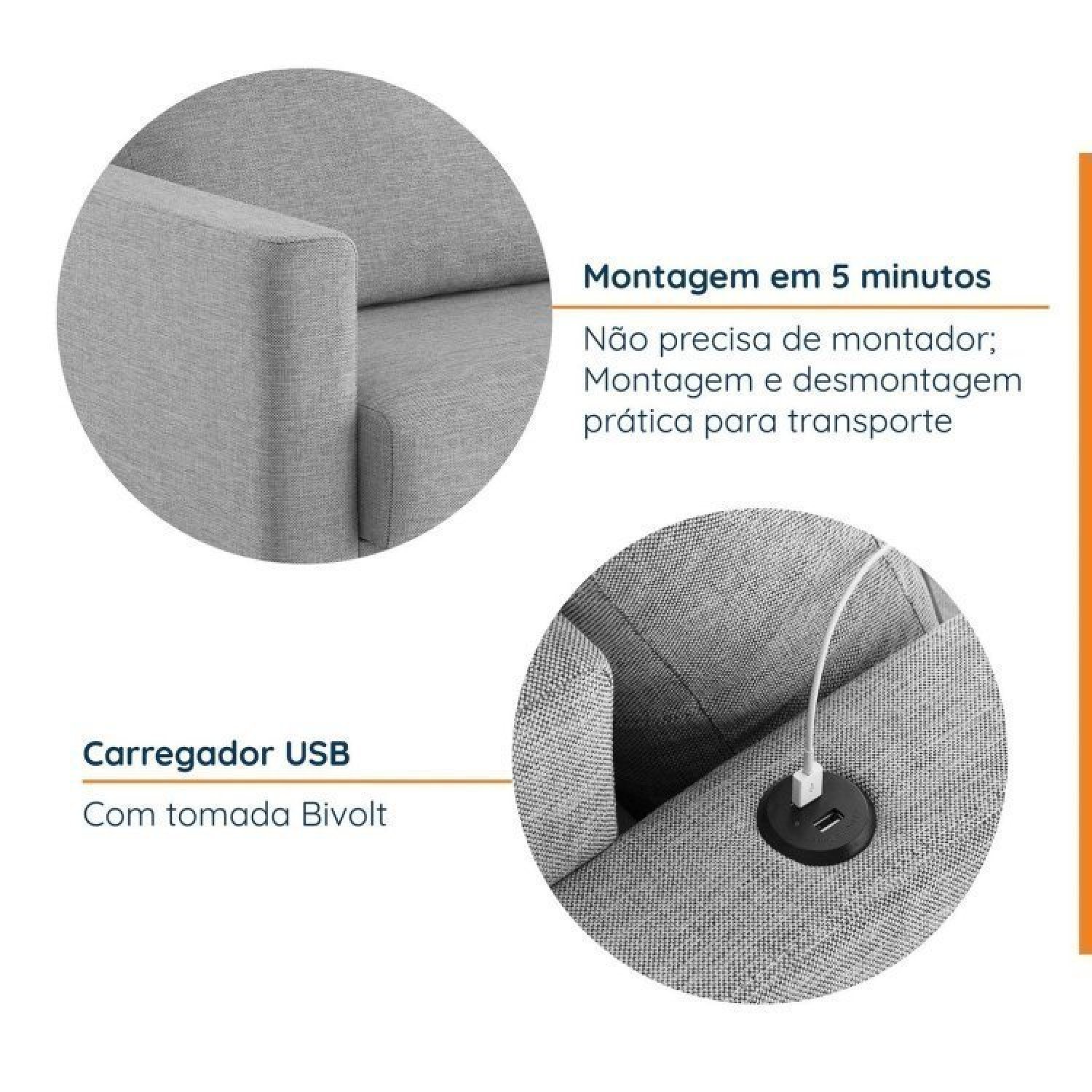 Conjunto Sofá 2 Lugares com USB e 2 Poltronas em Linho Antúrio CabeCasa MadeiraMadeira - 5