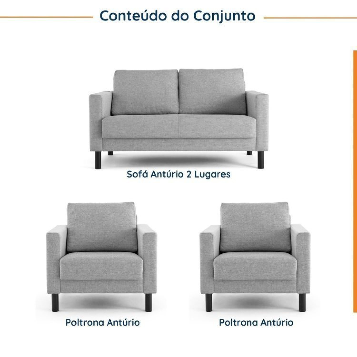 Conjunto Sofá 2 Lugares com USB e 2 Poltronas em Linho Antúrio CabeCasa MadeiraMadeira - 2