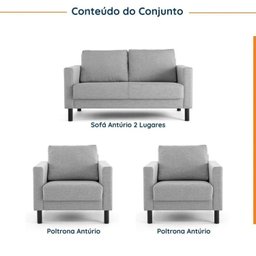 Conjunto Sofá 2 Lugares com USB e 2 Poltronas em Linho Antúrio CabeCasa MadeiraMadeira - 2