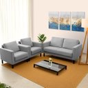 Ver imagem 1 de Conjunto Sofá Lugares com USB e 2 Poltronas em Linho Antúrio CabeCasa MadeiraOriginals Cinza