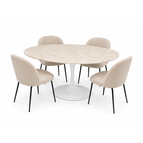 Mesa de Jantar Oval Mármore Travertino - 120x80cm