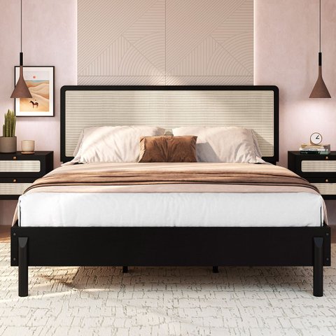 Cama Queen com Cabeceira Fixa 158cm Palhinha Oslo Nero 27056