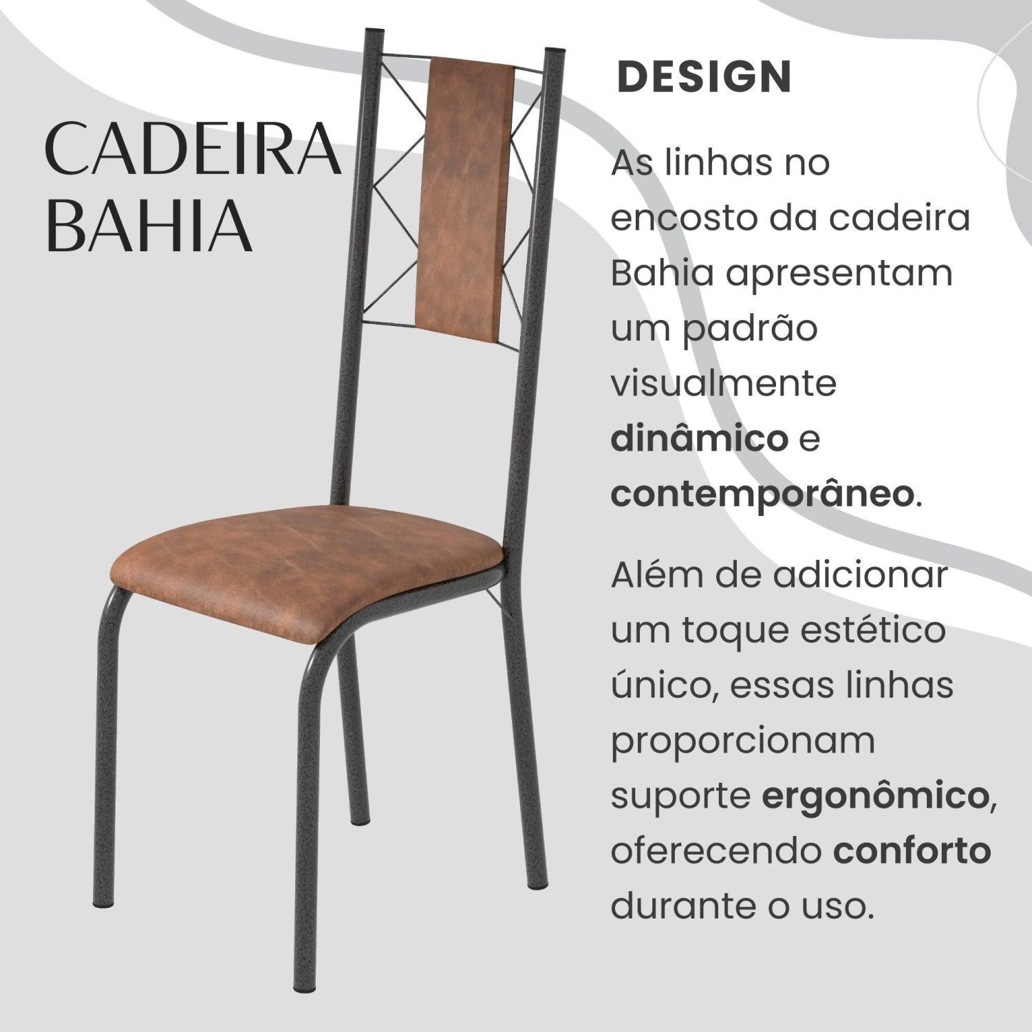 Conjunto Sala de Jantar Bahia Mesa Tubo 120x75cm Tampo Madeira Indiana com 4 Cadeiras - 5