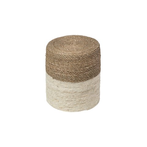 Puff Redondo Fibra Seagrass Resistente Bege Natural
