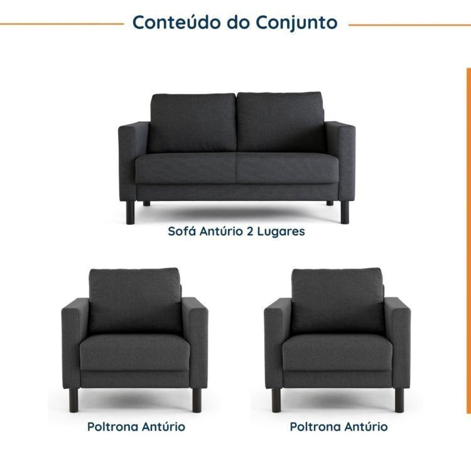 Conjunto Sofá 2 Lugares com USB e 2 Poltronas em Linho Antúrio CabeCasa MadeiraMadeira - 2