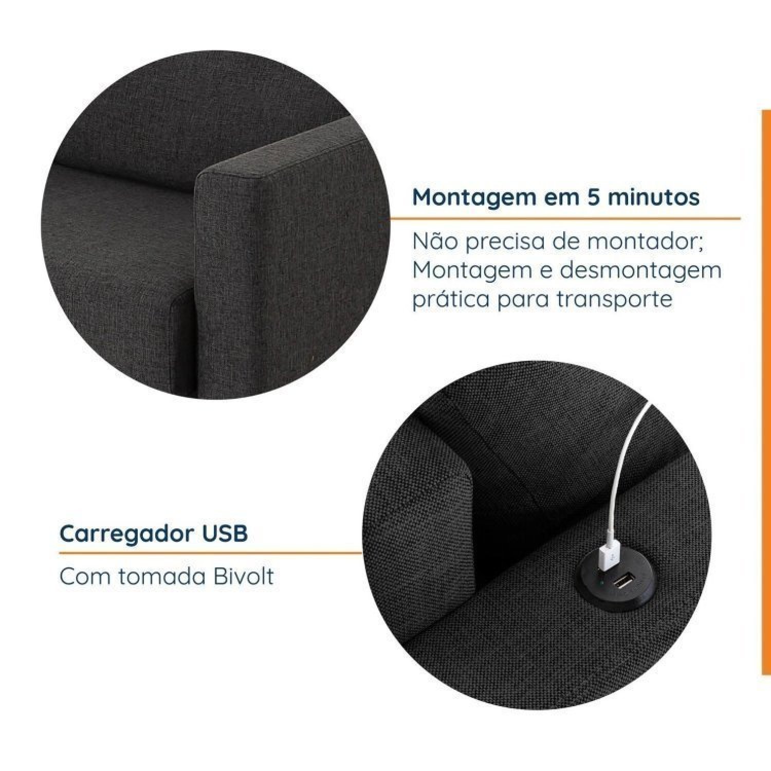 Conjunto Sofá 2 Lugares com USB e 2 Poltronas em Linho Antúrio CabeCasa MadeiraMadeira - 5