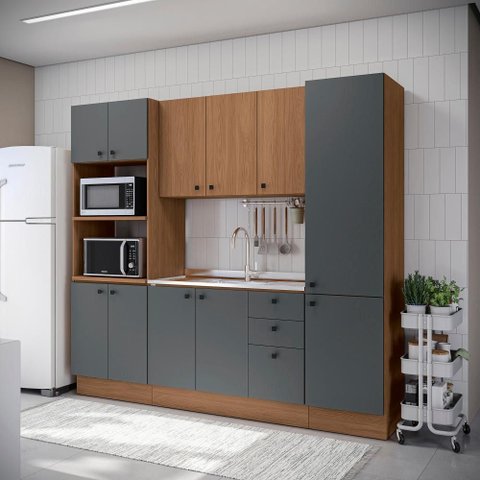 Cozinha Modulada Pixel Kappesberg 100% Mdp Canela/cinza Sagrado/canela 240cm