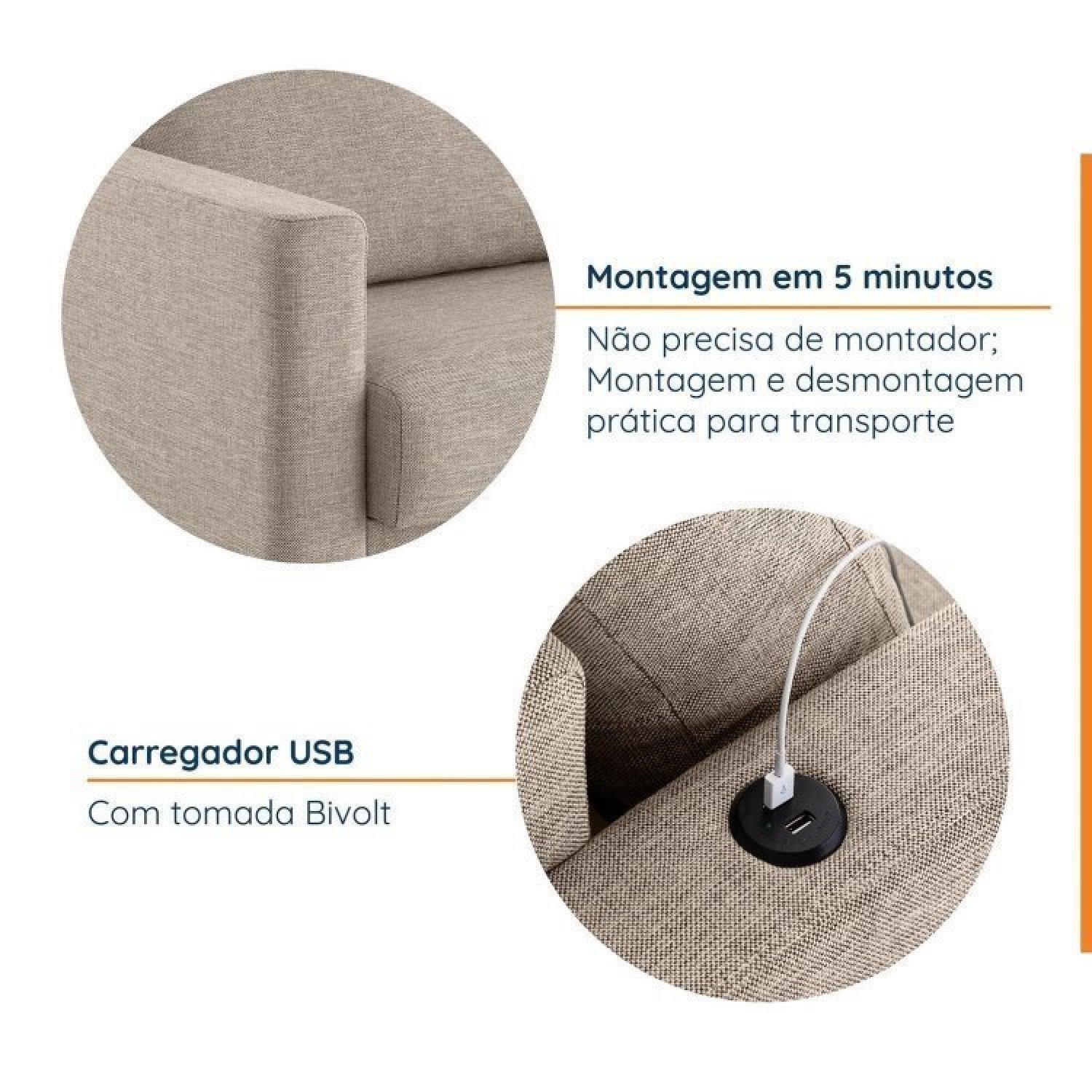 Conjunto Sofá 2 Lugares com USB e 2 Poltronas em Linho Antúrio CabeCasa MadeiraMadeira - 5