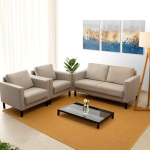 Conjunto Sofá 2 Lugares com USB e 2 Poltronas em Linho Antúrio CabeCasa MadeiraMadeira