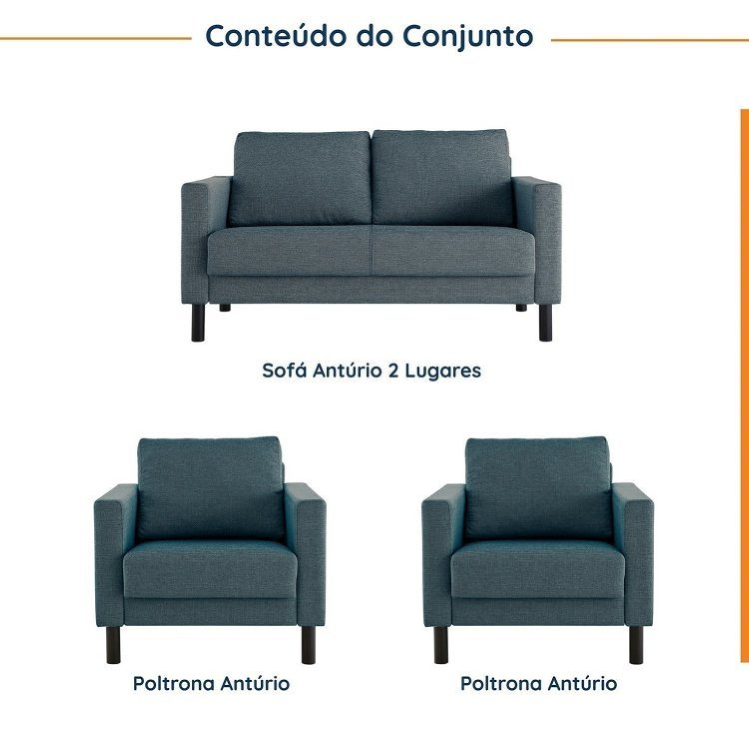 Conjunto Sofá 2 Lugares com USB e 2 Poltronas em Linho Antúrio CabeCasa MadeiraMadeira - 2